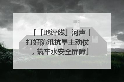 「地评线」河声丨打好防汛抗旱主动仗，筑牢水安全屏障