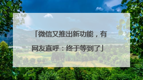 微信又推出新功能，有网友直呼：终于等到了